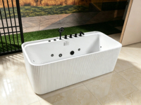 Baignoire rectangulaire autoportante en acrylique personnalisable avec éclairage coloré, design moderne pour usage intérieur, idéale pour les hôtels, avec drain intégré.