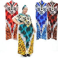 Boubou africain en coton avec imprimé abstrait et col à franges pour femmes KT1168-731F