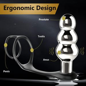 Vibrador Anal 3 en 1 de Metal con Bolas Vibratorias, 2 Anillos para Pene, 10 Vibraciones, Recargable, Impermeable, Juguetes Sexuales Anales para Hombres y Parejas - Product Image 4