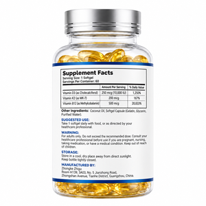 Integratore di <span class=keywords><strong>Vitamina</strong></span> <span class=keywords><strong>D3</strong></span> K2 MK7 B12 in Capsule Morbide, 60 Pezzi, Formula <span class=keywords><strong>con</strong></span> Olio di Cocco, Supporto per Ossa, Cuore e Sistema Immunitario, per Adulti, Vegano, OEM Personalizzabile - Product Image 2