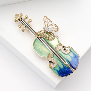 Broches de mariposa esmaltados de moda con diseño de violín, accesorios casuales, regalos para mujer, broches de instrumentos musicales para oficina y fiestas - Product Image 4