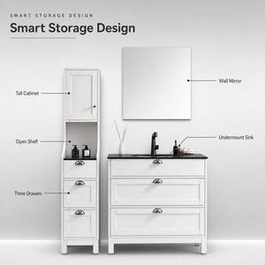 Custom Size and Design Floor Standing <b>Bathroom</b> Vanity <b>With</b> Side <b>Cabinet</b> and Frameless Mirror - Product Image 3