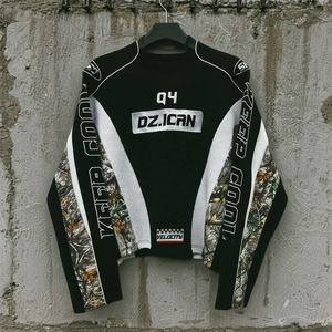 เสื้อยืดผู้ชายคุณภาพสูง ดีไซน์เนอร์ ผ้าหนา ลายวาฟเฟิล ปะติดลายพราง ปักลาย เสื้อโอเวอร์ไซส์ แขนยาว สำหรับผู้ชาย - Product Image 1