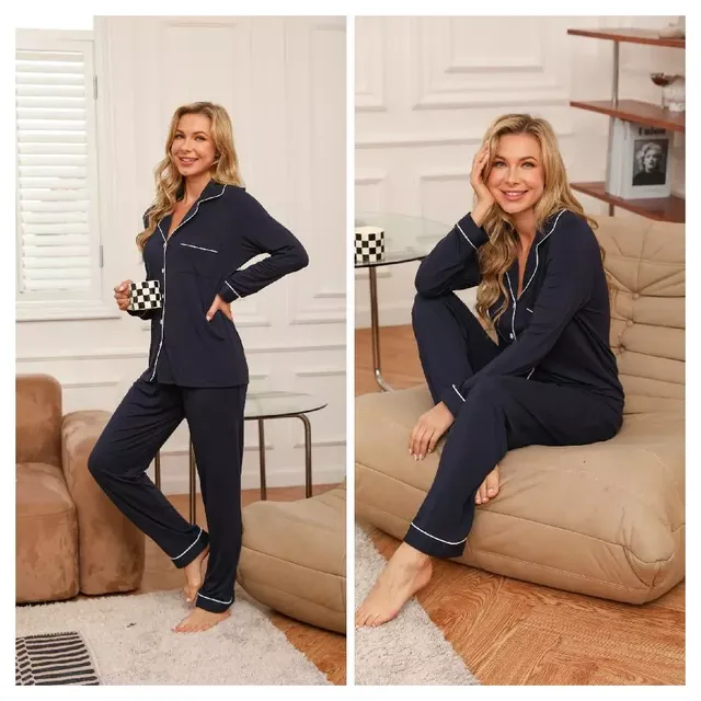 Bamboo Pajama Sets Long Sleeve Sleepwear Soft Comfy Button Down Sleep Sets Loungewear S-XXL