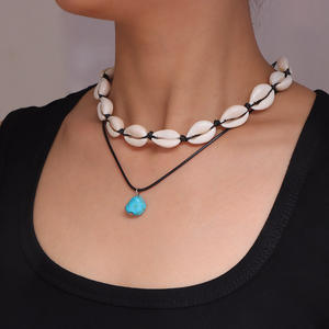 Collar de Conchas Turquesas con Cuerda Negra, Dos Piezas, Cadena para Clavícula para Mujer, Estilo Boho Minimalista para Fiestas - Product Image 6