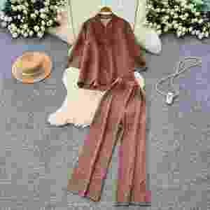 Conjuntos Casuales Holgados para Mujer, Top y Pantalones Plisados de Cintura Alta, Ropa Americana al por Mayor - Product Image 1