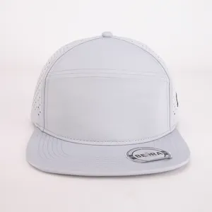 OEM Custom Design Your Own Logo Sports Laser Cut Hole Hat 7 Panel Flat Brim Gorras High Quality Polyester Unisex Snapback Cap