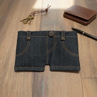 Dompet Denim Mini Vintage Boshiho 3 Lipat, Cetak Transfer Panas, Penutup Ritsleting, Penjepit Uang, Lipat, Anti RFID, Tempat Kartu Kredit