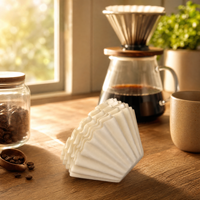 Fourniture en gros d'usine de filtre à café en papier biodégradable en pâte de bois vierge, de qualité alimentaire, en forme de panier à fond plat, pour torréfacteurs et marques