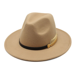 Chapeau Fedora en imitation laine pour femmes, décoration en plumes dorées européennes et américaines, style jazz, automne-hiver, <span class=keywords><strong>vintage</strong></span> britannique - Product Image 6