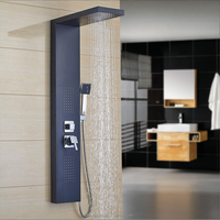 Jets de douche à led hydro, panneau de douche de luxe multifonction noir moderne massage, 6 pièces