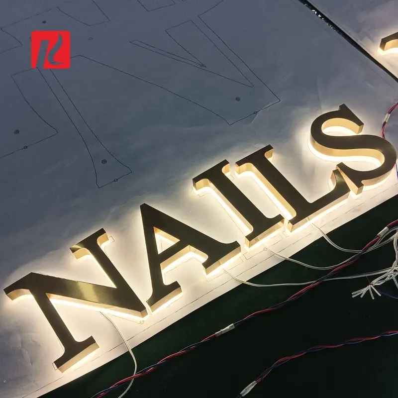 Kexian personalizzato in acciaio inox 3D canale lettere segni LED retroilluminato salone di bellezza Nails canale Lettering