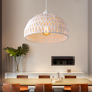 Lustre de Ferro e Rattan Boêmio, Altura Ajustável, Tamanho Médio, Criativo para Casa, Cozinha, Restaurante, Cabeceira, Feito à Mão - Product Image 1