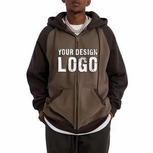 Sudadera con Capucha Deportiva Informal para Hombre, Diseño Nuevo, Hombros Caídos, Cierre Completo, Estilo Holgado, Colores en Contraste - Product Image 1