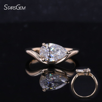 Bague de fiançailles Starsgem pour femme, en or jaune 14 carats, avec diamant poire de laboratoire 1 carat couleur DE, certifié IGI, style incurvé, divers modèles