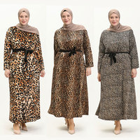 Aschulman Winter Muslim Tunika Plus Size Leoparden muster Samt Abaya Kleid für Frauen