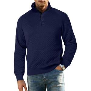Personalizado de los hombres 2023 otoño moda cuarto botón pulóver acolchado sudaderas 3D bordado canguro bolsillos otoño 2023 suéteres - Product Image 4