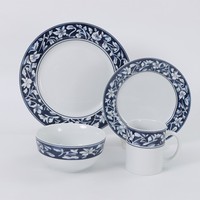 Vaisselle de restaurant logo personnalisé plat rond impression de luxe vaisselle de table en céramique en gros assiette en porcelaine florale bleue classique