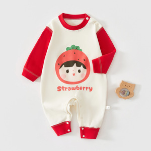 Body de algodón para bebé con estampado de fresas, mono unisex de manga larga, ropa para primavera y otoño - Product Image 1