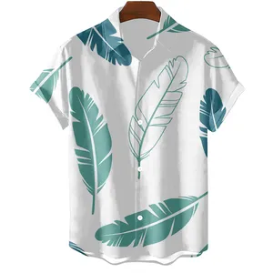 Moda uomo camicie hawaiane manica grafica piuma abbigliamento oversize top corto Casual mare abbigliamento estivo vacanza Harajuku