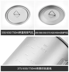 Taza de Titanio para <span class=keywords><strong>Camping</strong></span>, 200ml-750ml, Vajilla Turística, Utensilios de Picnic, Equipo de Cocina para Exteriores, Set de Cocina para Viajes - Product Image 3