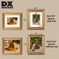 DX DESIGNS Cadre photo doré vintage PS 4x6 5x7 6x8 8x10 11x14 pouces, cadre photo baroque antique orné pour galerie et décoration intérieure