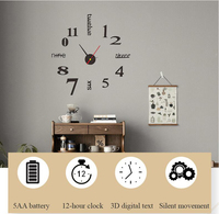 Jam Dinding Tanpa Bingkai DIY Jam Dinding Cermin 3D Jam Dinding Besar Stiker Jam Dinding Senyap Cocok untuk Dekorasi Rumah