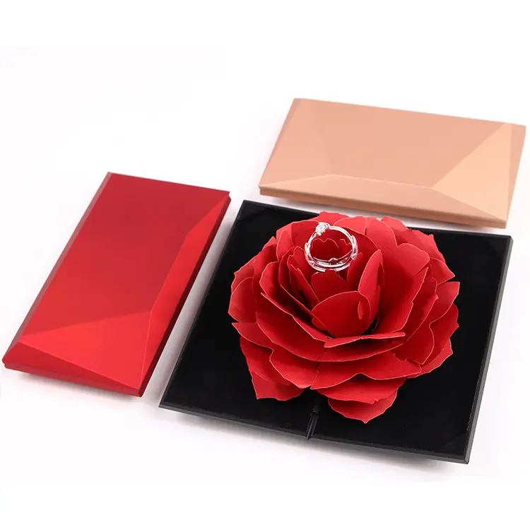 Q802 शादी फूल गहने पैकेजिंग शोकेस तह रोटरी उपहार गुलाब की अंगूठी बॉक्स वैलेंटाइन्स दिवस गहने बक्से