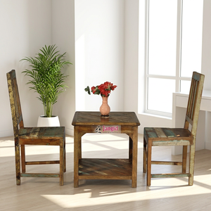 Reclaimed Solid Wooden Small <b>Dining</b> <b>Table</b> Set Two <b>Chair</b> <b>with</b> <b>Table</b> Coffee <b>Table</b> Set Furniture For Living Room Restaurant Hotel - Product Image 3