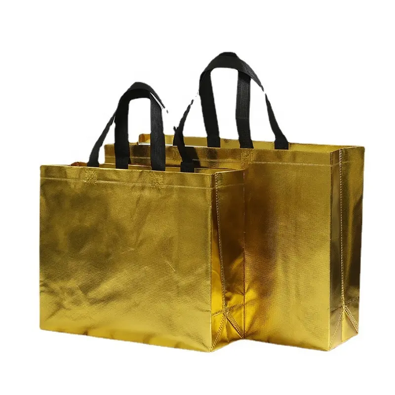 Customized printed non-woven bags shopping bags gold and silver handbags clothing store large tote bag