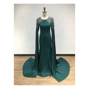 LYL21105 مرصع بالخرز الماس برقبة قارب أكمام طويلة أم العروس كوتور مسلمة فستان سهرة - Product Image 4