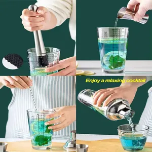 Professional Mixer Bottle Shaker Cup Drinking Mixer Factory Price Stainless Steel 304 Glass Silver Bar Set Shaker