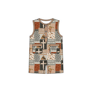 Conjunto de Ropa para Bebé Niña, Modelo SR3948, Estampado Cruzado Marrón, Mameluco sin Mangas, Mono, Conjunto de Burbuja para Bebé - Product Image 1