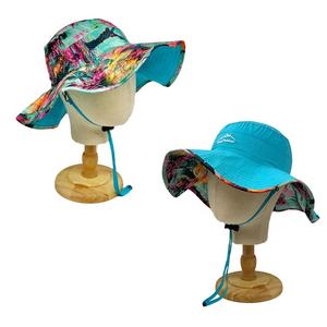 RTSFashionableカスタムロゴリバーシブル折りたたみ式100% ポリエステルビーチハットワイドブリムクイックドライバケットハット、サンドビーチ用ストリング付き - Product Image 2