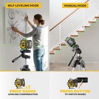 Trépied de niveau laser industriel 4x360 auto-nivelant, niveau laser vert 4D, outil de nivellement laser, 2 batteries lithium 18V DC, 1 an de garantie