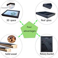 Cadre photo en bois MDF noyer noir et blanc Boîte d'ombre 3D profonde avec cadre d'art décoratif en verre véritable