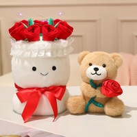 Peluche Ours Mignon et Moelleux avec Bouquet de Roses Amovible – Cadeau Surprise Romantique pour la Saint-Valentin