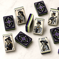 Ensemble de Mahjong Américain de Luxe Moderne pour Halloween, 160 Tuiles en Porcelaine Bleue, Motif Crâne Lune Sanguine Corbeau, pour Jeux de Casino