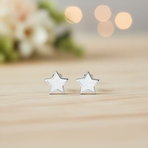 E4736 Orecchini a stella in oro bianco con montatura a castone in opale, regalo di gioielli alla moda per donna - Product Image 2
