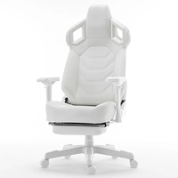 Chaise de jeu tournante ergonomique entièrement blanche, accoudoir 4D élégant, bureau inclinable, chaise d'ordinateur en cuir confortable avec repose-pieds