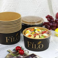 Vente en gros de bols en papier noir jetables avec logo imprimé