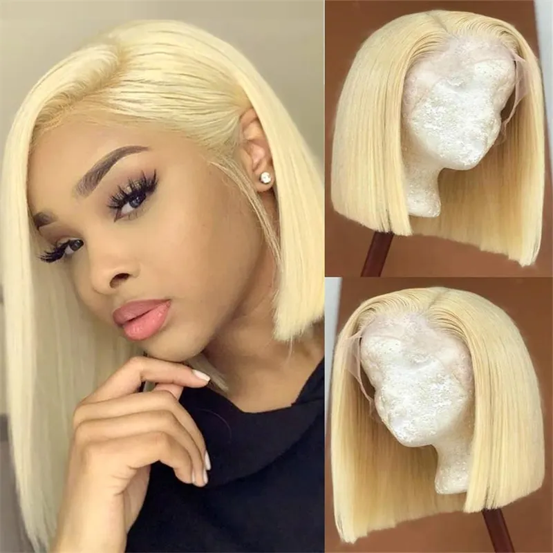 Pre Plucked Bleached Knots 613 Lace Front Wig Human Hair Straight Short Bob WigsFor Black Women