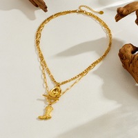 Collier Botte de Cowboy Western en Acier Inoxydable Plaqué Or PVD 18K, Anti-ternissement, Double Chaîne avec Fermoir à Bascule, Pièce Détachée