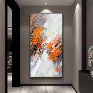 Hand Painted Oil Painting Vertical Abstract Art <b>Black</b> <b>Frame</b> Rectangle Impressionism Style For Entryway Hallway Foyer Decor - Product Image 4
