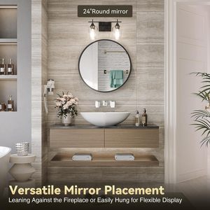 Brightify Round Black <b>Mirror</b> 24 Inch Wall Mounted Contemporary Bathroom Vanity <b>Mirror</b> Glass <b>Frame</b> - Product Image 3