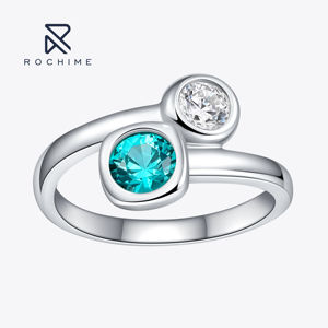 Rochime Đơn Giản Paraiba Hai-Đá <span class=keywords><strong>Bezel</strong></span> Nhẫn 925 Bạc Vòng Cắt Màu Xanh Kim Cương Trang Sức Phụ Kiện - Product Image 1