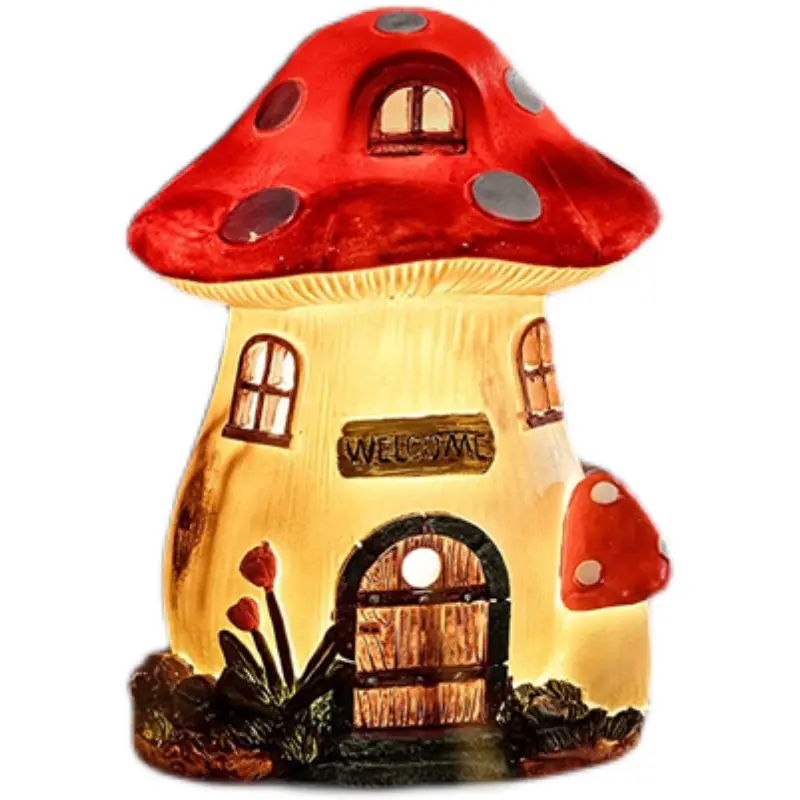 カスタマイズされた卸売かわいい創造的なキノコ常夜灯ソーラー樹脂ハウス木の家庭の装飾とコート