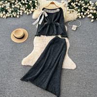 Ensemble jupe deux pièces pour femmes, cardigan en tricot doux, jupe taille haute, ensemble deux pièces décontracté pour le bureau, ensembles de survêtements deux pièces