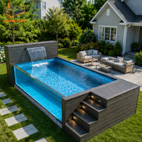 Piscine hors sol sur mesure en conteneur maritime, grande piscine extérieure, spa jacuzzi, maison préfabriquée bleue, Chine
