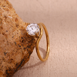 Anello di <span class=keywords><strong>Fidanzamento</strong></span> Elegante Dreamshow con Zirconi Brillanti, Gioiello Placcato Oro, <span class=keywords><strong>Anelli</strong></span> in Acciaio Inossidabile Impermeabili - Product Image 5